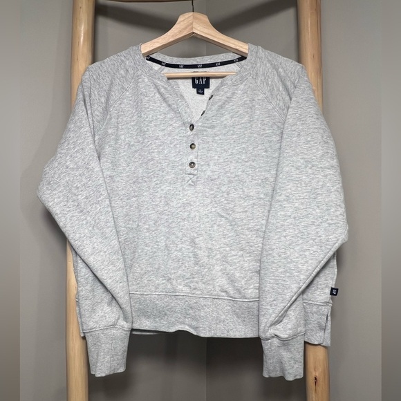 Gap large Henley lightweight sweatshirt button up crew long sleeve Heather gray - Picture 1 of 10